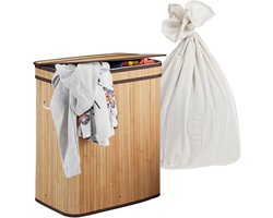 Wasmand 3 vakken - 105 l - opvouwbaar - bamboe