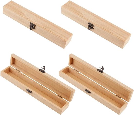 Allecta - Boîte en Bois 30.6x5.7x4.7cm - Boîte de Rangement avec Couvercle à Charnière et Fermeture - Boîte à Bijoux Craft Vacances - Set de 4