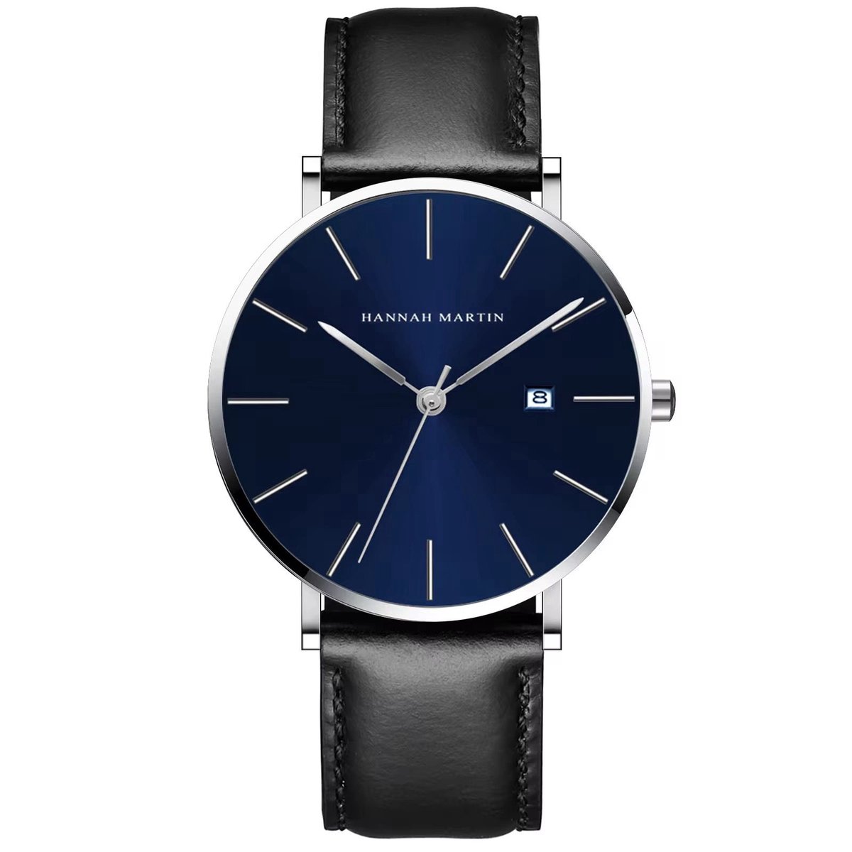 Hannah Martin Heren Horloge ZwartBlauw | Blauw Plaat | Zwart Lederen Polsband | Heren Horloges | Horloges |