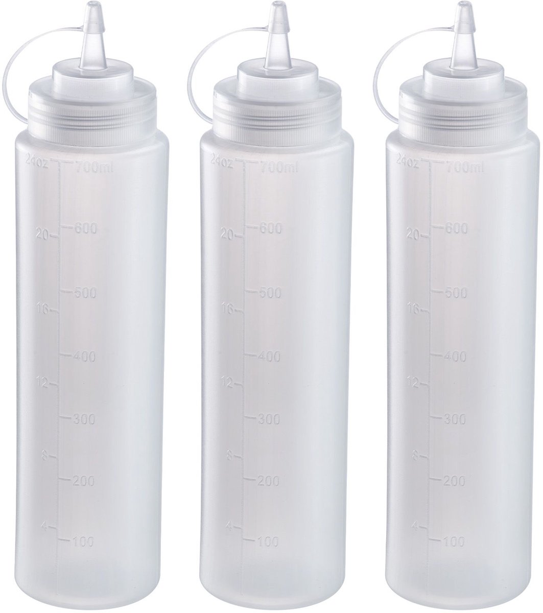Westmark Knijpfles – Precieze dosering en hygiënisch vullen van de vormvaste flessen met mayo, BBQ–saus en andere vloeistoffen, Hygiënisch, BPA–vrij – 700 ml