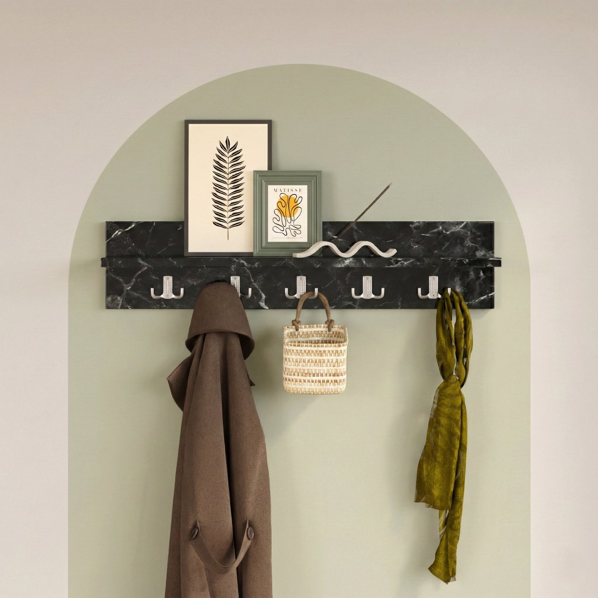 LUNOR® Leon - Kapstok - Wandkapstok- 5x2 haken - Zwart Marmer - 80 cm