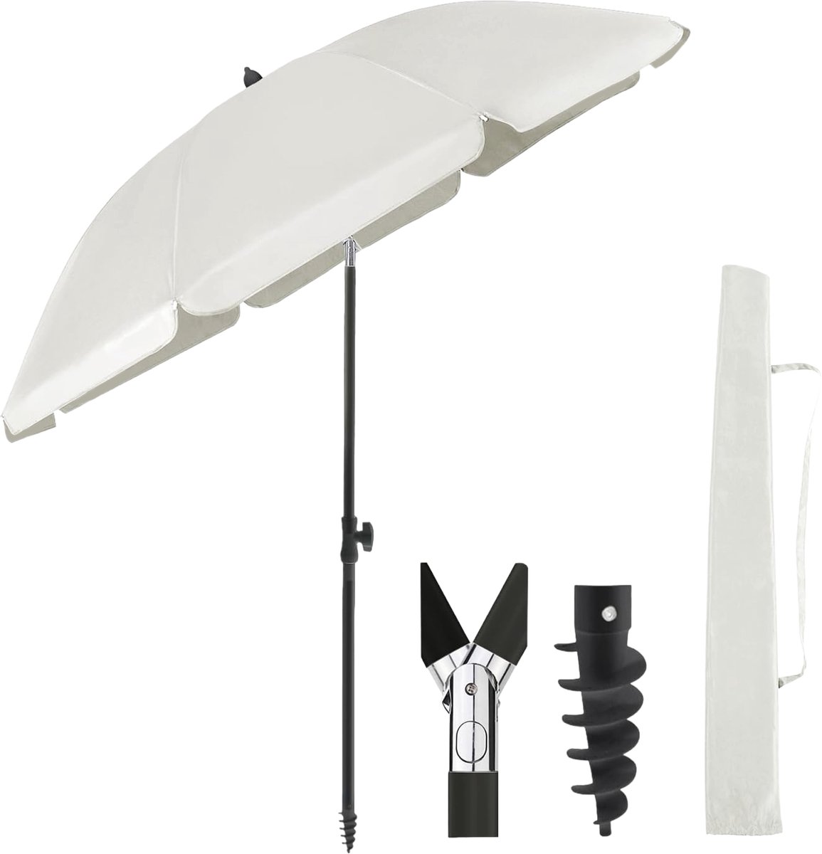O’DADDY® Parasol Set – Kantelbaar & Verstelbaar – Waterdicht – UV-Bestendig – Met Grondboor & Draagtas – Strand, Tuin & Balkon – 180 cm – Beige