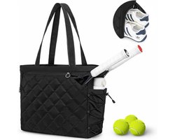 Tennistas met Schoenenvak – Extra Grote Sporttas – Waterafstotend en Lichtgewicht – Schouder Gymbag Reistas – Voor Tennis, Pickleball en Dagelijks Gebruik – 43 X 37 X 18 Cm – Zwart