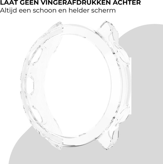 Transparante, schokabsorberende TPU beschermhoes voor een smartwatch.