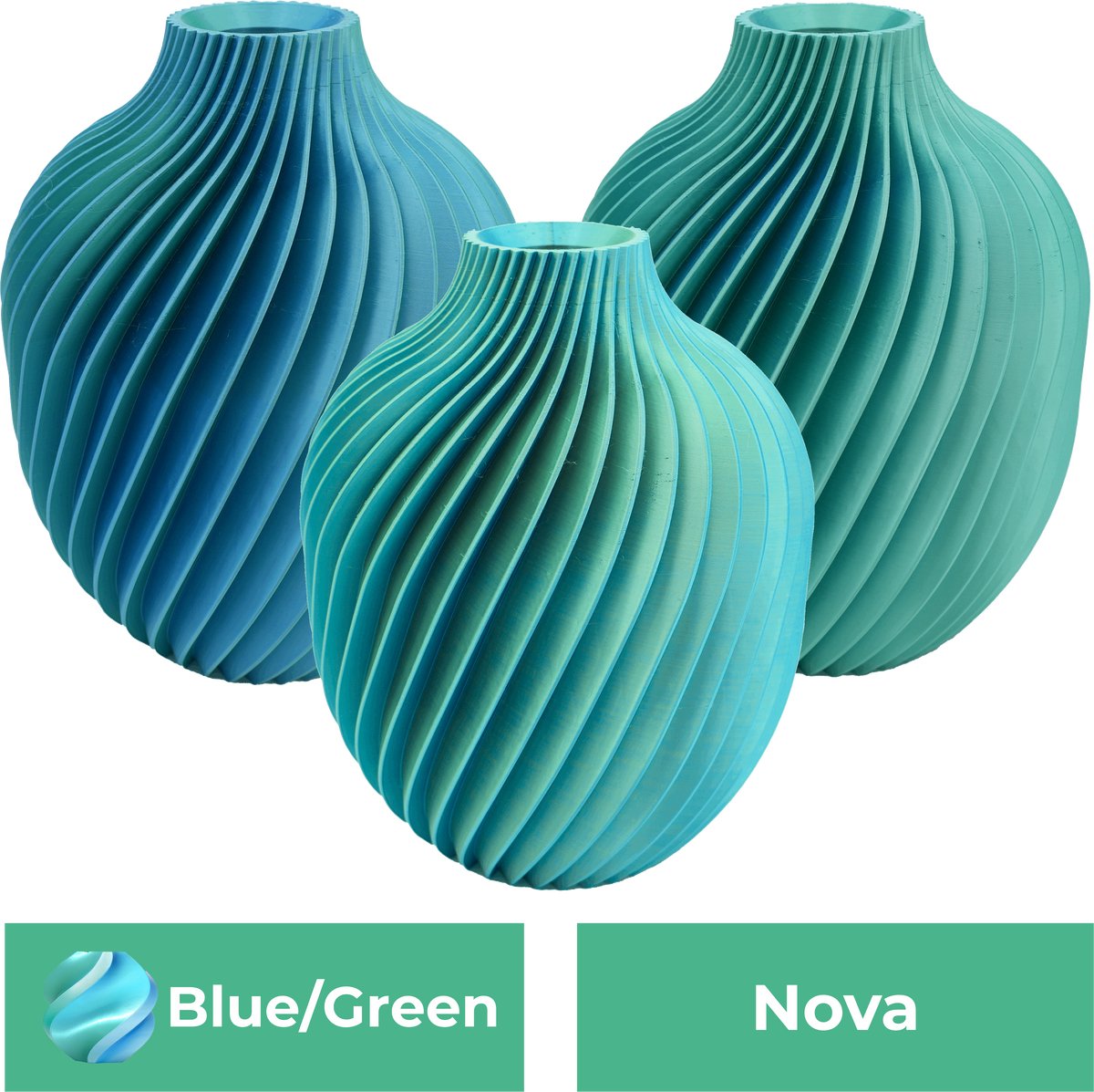 Lovora Nova moderne vaas – Decoratieve vaas - Blauw / Groen - 3d geprinte vaas – geschikt voor droogbloemen - 34CM
