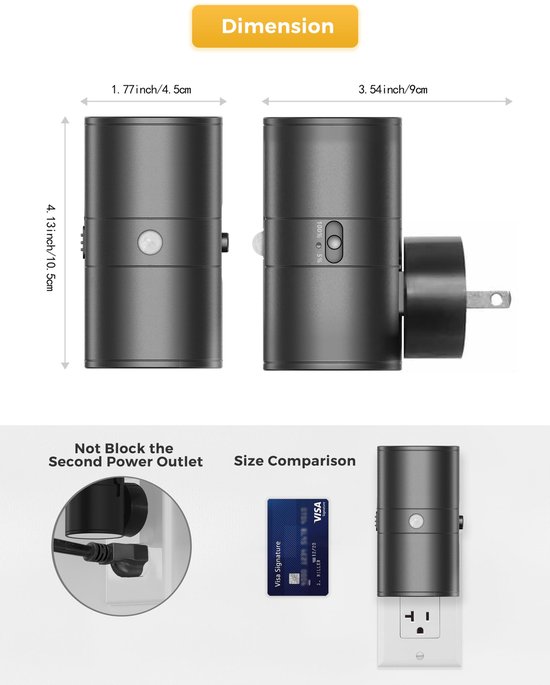 Zwarte Oplaadbare Nachtlamp met Sensor - Moderne Wandopgehangen Dimbare Warme Licht, 0-100LM Oogvriendelijke Lamp voor Gang, Slaapkamer & Trappen van SOAIY — afbeelding 3