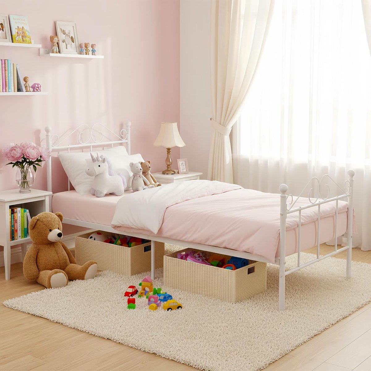 Luxe Metalen Eenpersoonsbed 90x190 cm - 90x190 cm - Wit - 90x190 cm – Extra Stevig - Medahomestore