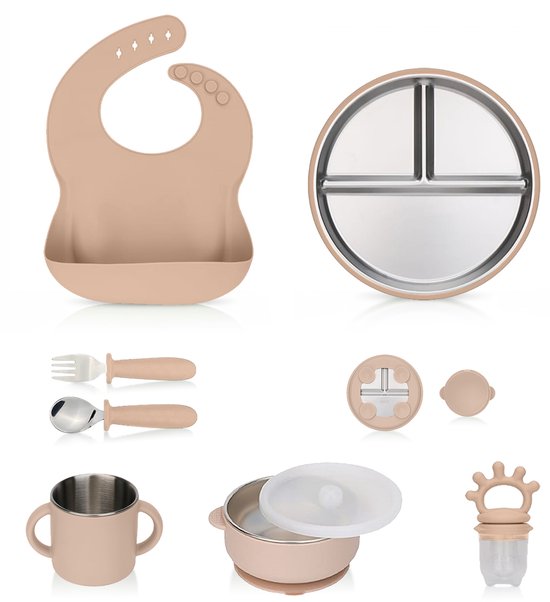 BIMOU - 11-delig set - Kinderservies - RVS - roze - Kinderbestek - BPA-vrij - Met Slab, Bord, Bestek, Drinkbeker - Vanaf 6 Maanden - Kraamcadeau van BIMOU — afbeelding 5