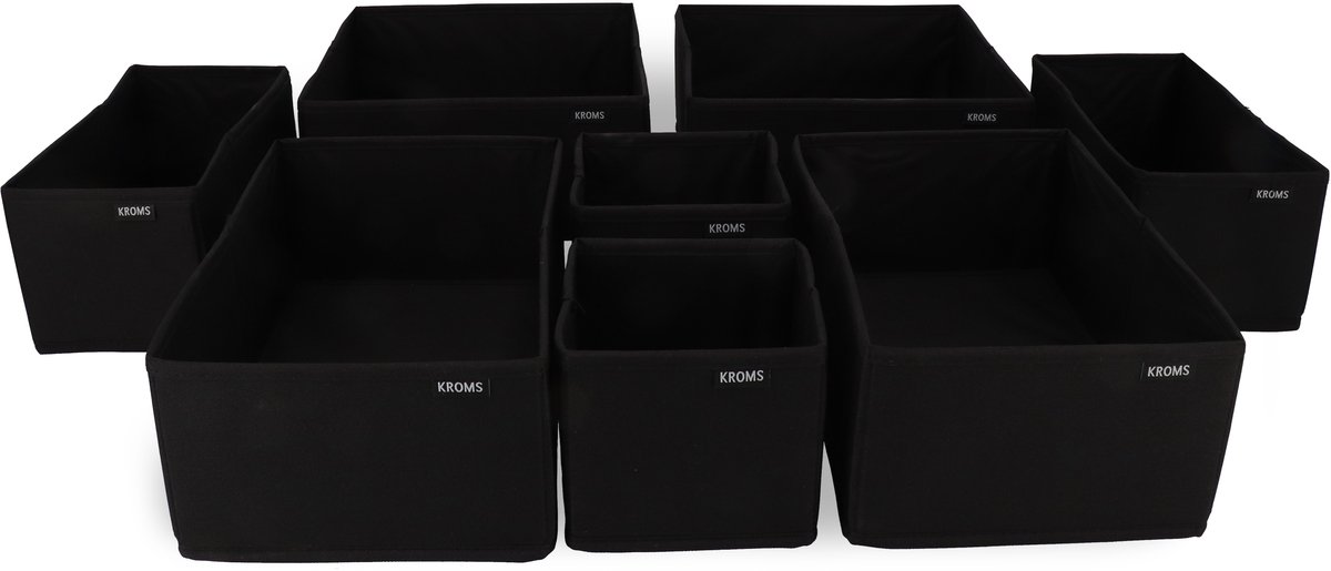 KROMS Lade organizer bakjes 8-delig - Zwart - Kleding opbergbox– Kleding organizer opbergsysteem – Lade organizer kledingkast & IKEA PAX – Kleding organizer opvouwbaar