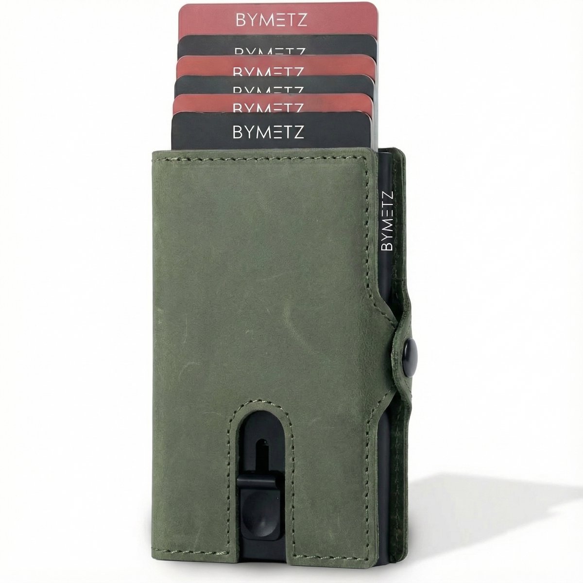 ByMetz® Creditcardhouder RFID Anti Skim - Echt Leer - 7 Pasjes + Briefgeld + Munten Vakje - Hunter Green