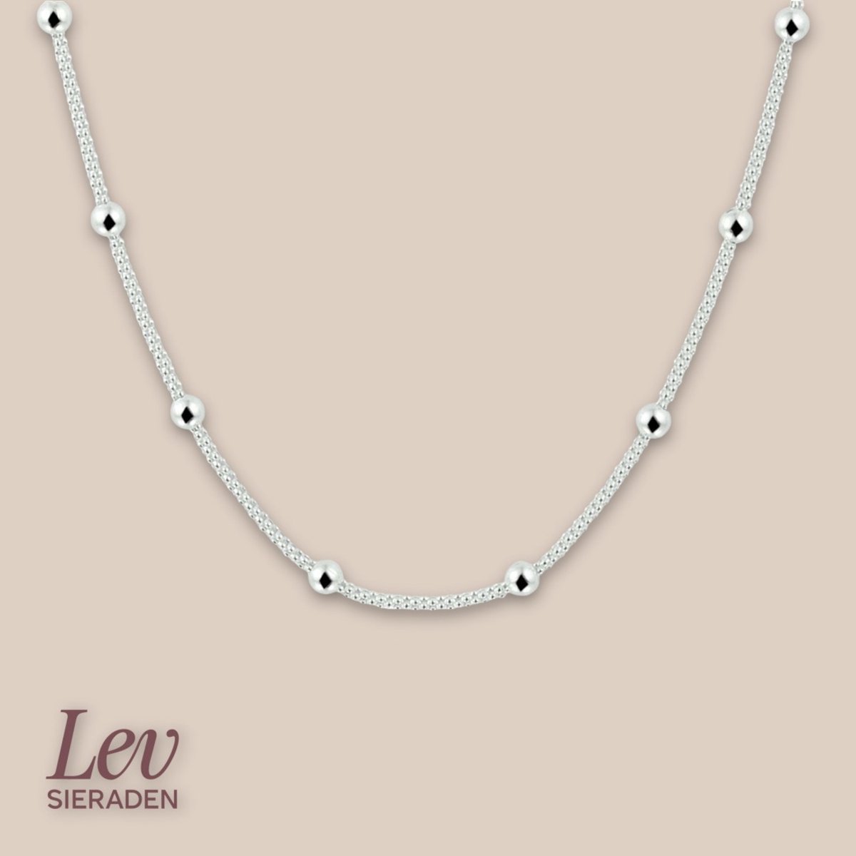 Lev Sieraden - Ketting - Collier met bolletjes - Zilver - 3 mm 45 cm - Gerhodineerd 925 zilver