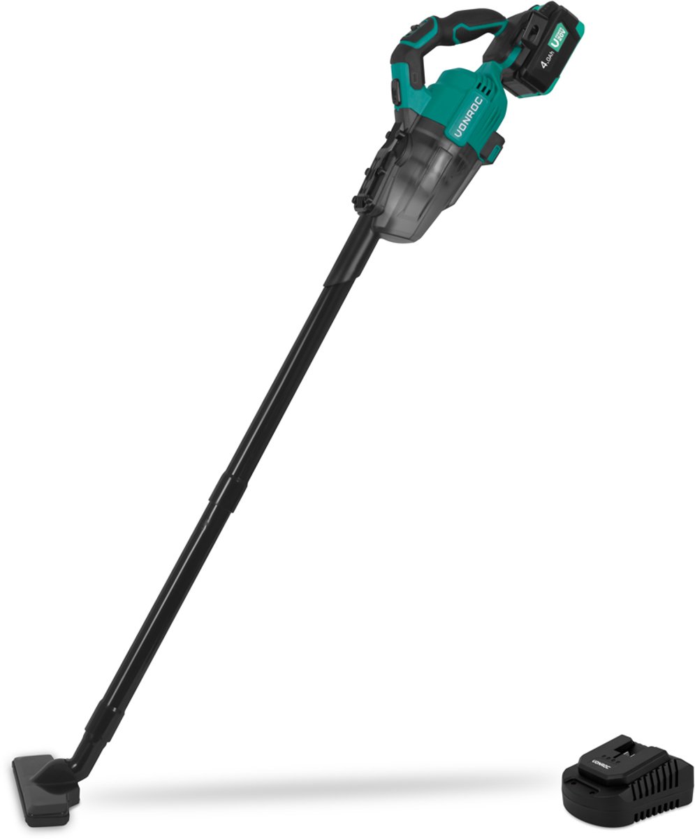 VONROC Krachtige accu steelstofzuiger – VPower 20V – Incl. 4.0Ah accu & snellader – 0.6L opvangbak - Incl. 3 mondstukken, 2 verlengbuizen en flexibele slang