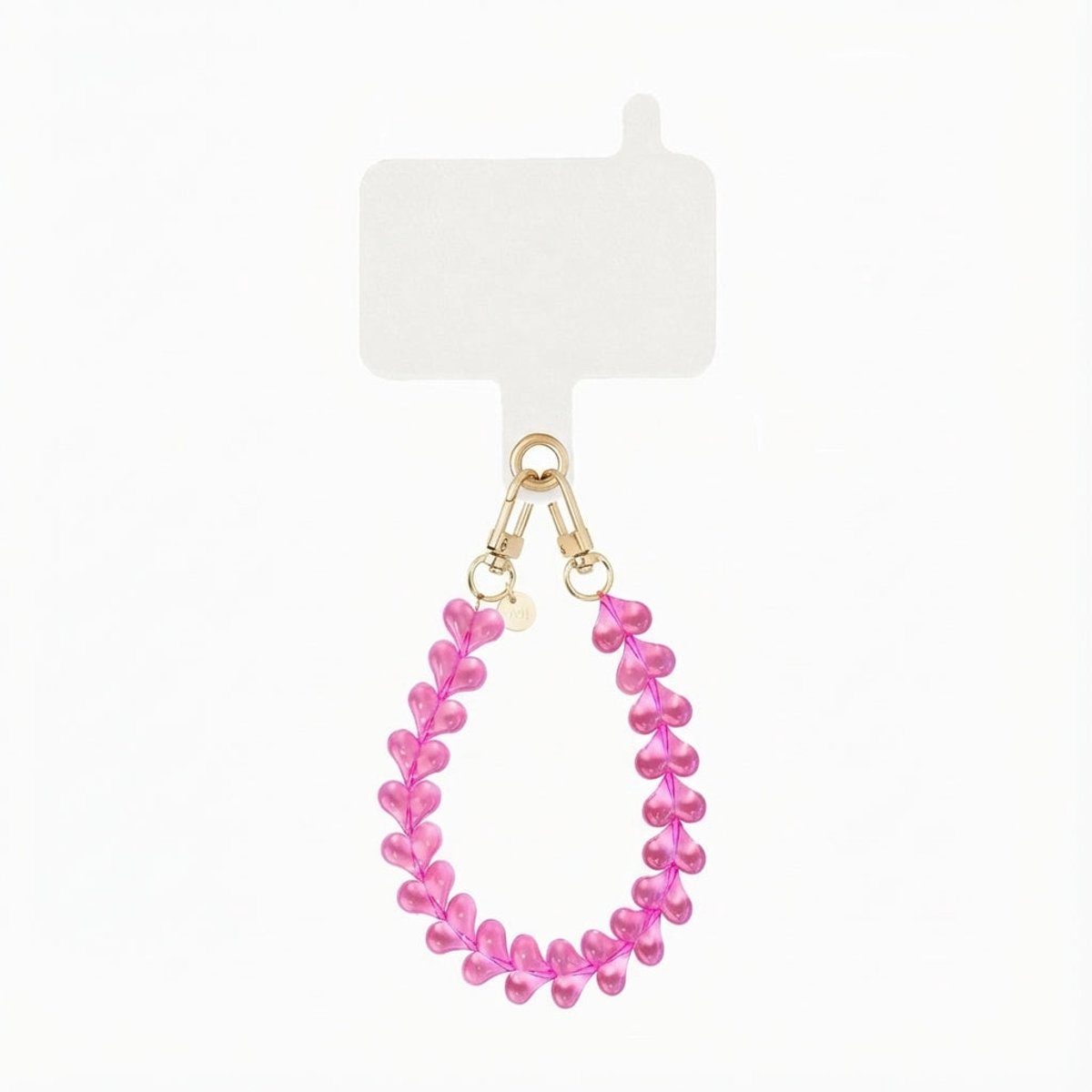 xoxo Wildhearts telefoonkoord met clip - Funky Hearts (Transparant Roze) - Kort koord - Geschikt voor iPhone - Geschikt voor Samsung - Phone cord met koord clip - Easy Cord - Telefoonketting - Hartjes koord voor telefoon - Roze