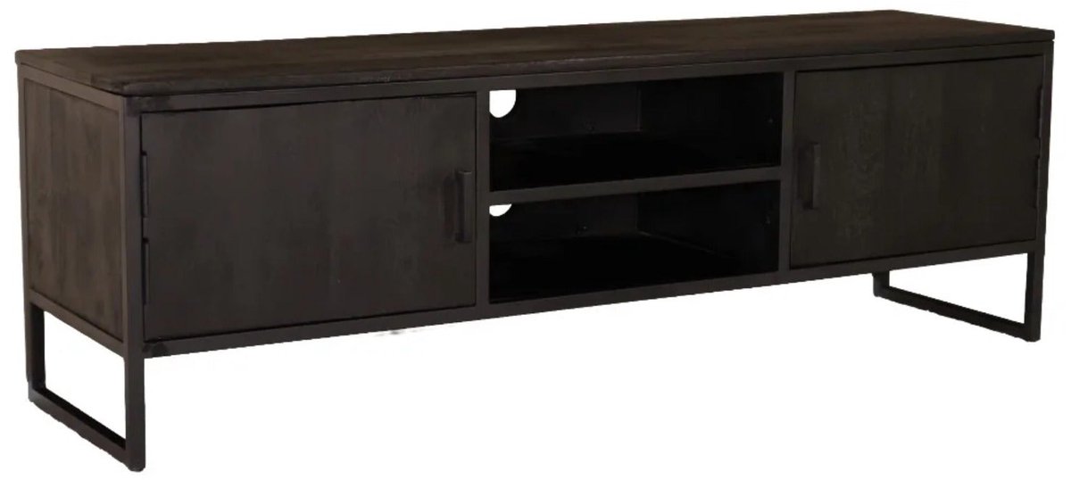 TV meubel zwart mangohout 150cm Liv tv kast duurzaam mango massief hout tv-meubel
