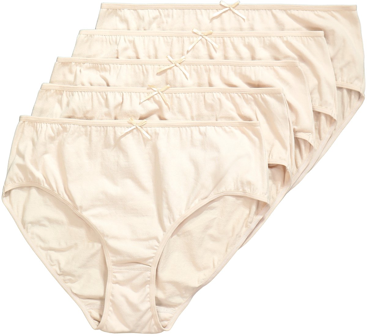 Ulla Popken - Dames - Midislips set van 5 effen - Beige - Maat 46+