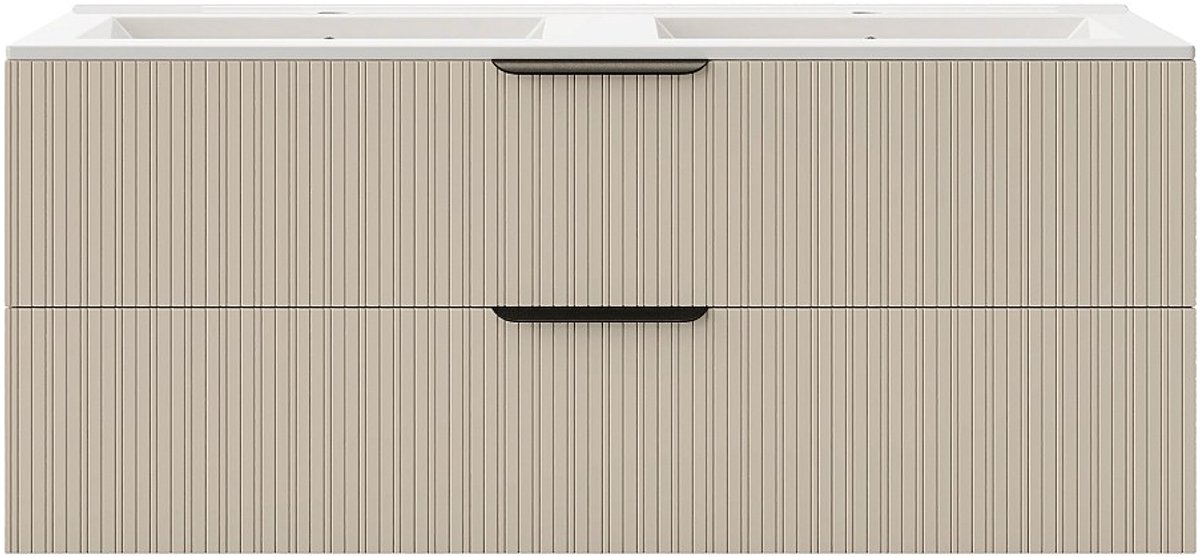Vente-unique Zwevend badkamermeubel met ribbelstructuur en inbouwwastafel - Beige - 120 cm - DALIKO