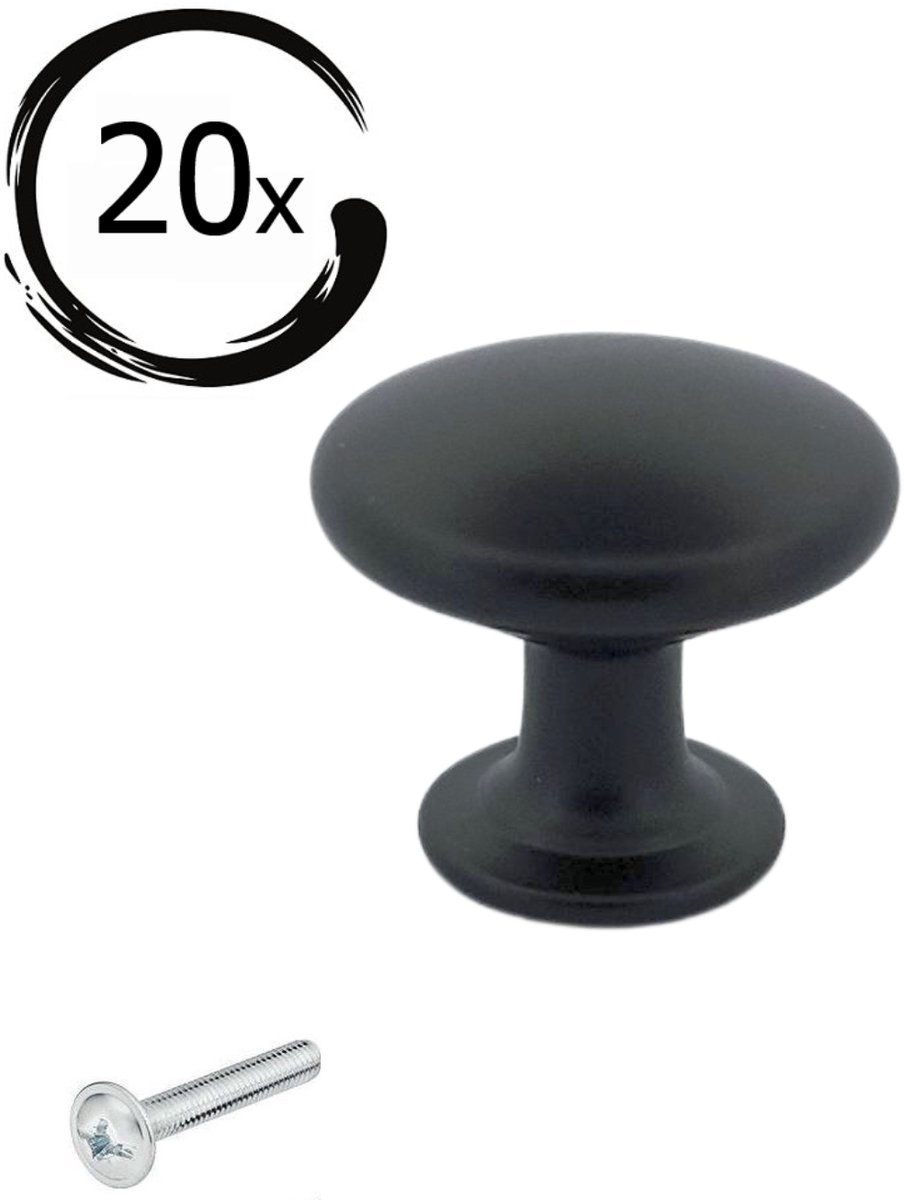 20X Kastknoppen Zwart RVS - Diameter 27mm - Knoppen voor keukenkast - deurknopjes - Meubelknoppen / Kastknoppen zwart