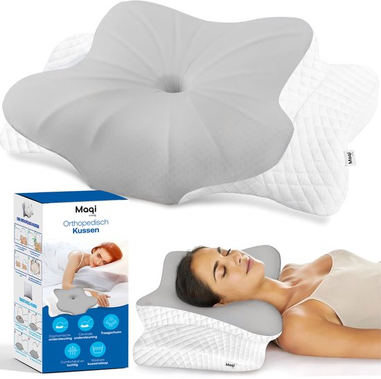 Maqi Living® Hoofdkussen Memory Foam voor Nekklachten – Orthopedisch & Ergonomisch kussen - Geschikt voor rug-, zij- en buikslapers - Traagschuim - Wit