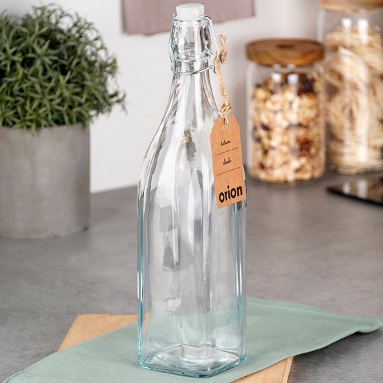Orion - Retro Glazen Fles - 1L - Kwadratisch - Clip Sluiting van orion — afbeelding 2