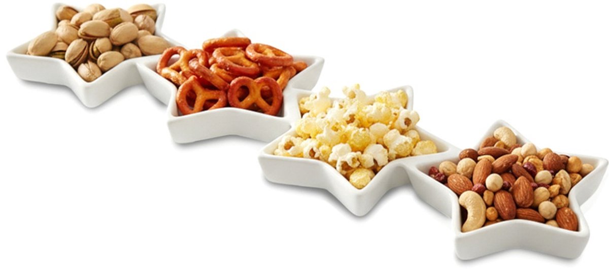 Snackbord Porselein Wit Sterren 30x8,5 cm - Dipschaal - Serveerbord - Serveerschaal
