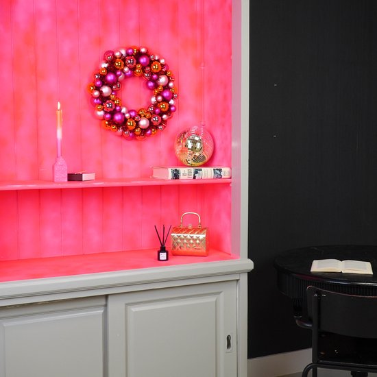 Décoration de Noël Housevitamin – Couronne de Noël en Boules de Noël – Plastique – Rose/Orange – 34x10 cm – Luxe & Incassable – Couronne de Noël Colorée