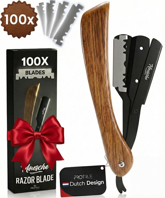 Barbiersmes met 100 Scheermesjes - Klassiek Open Scheermes - Barber Mes - Shavette - Straight Razor - Klapmes - Nekmes - Kappersmes