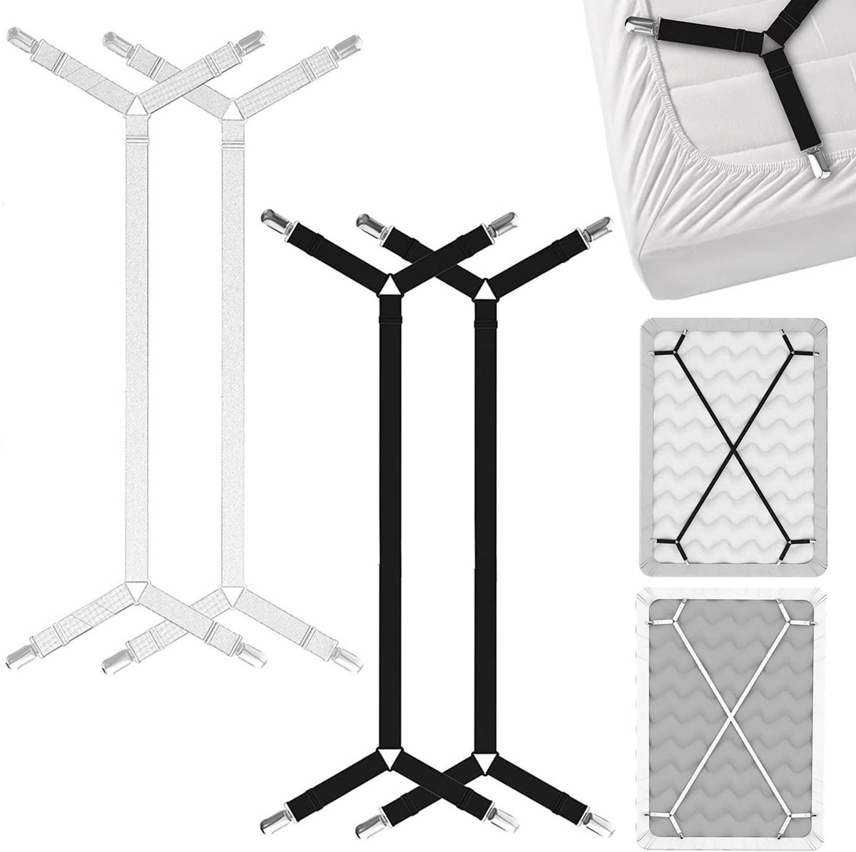 IMPERATORIS® Bedlaken Spanners - Lakenspanners - Elastische Bretels voor Hoeslaken - Verstelbaar - Voorkomt Verschuiven - 4 stuks