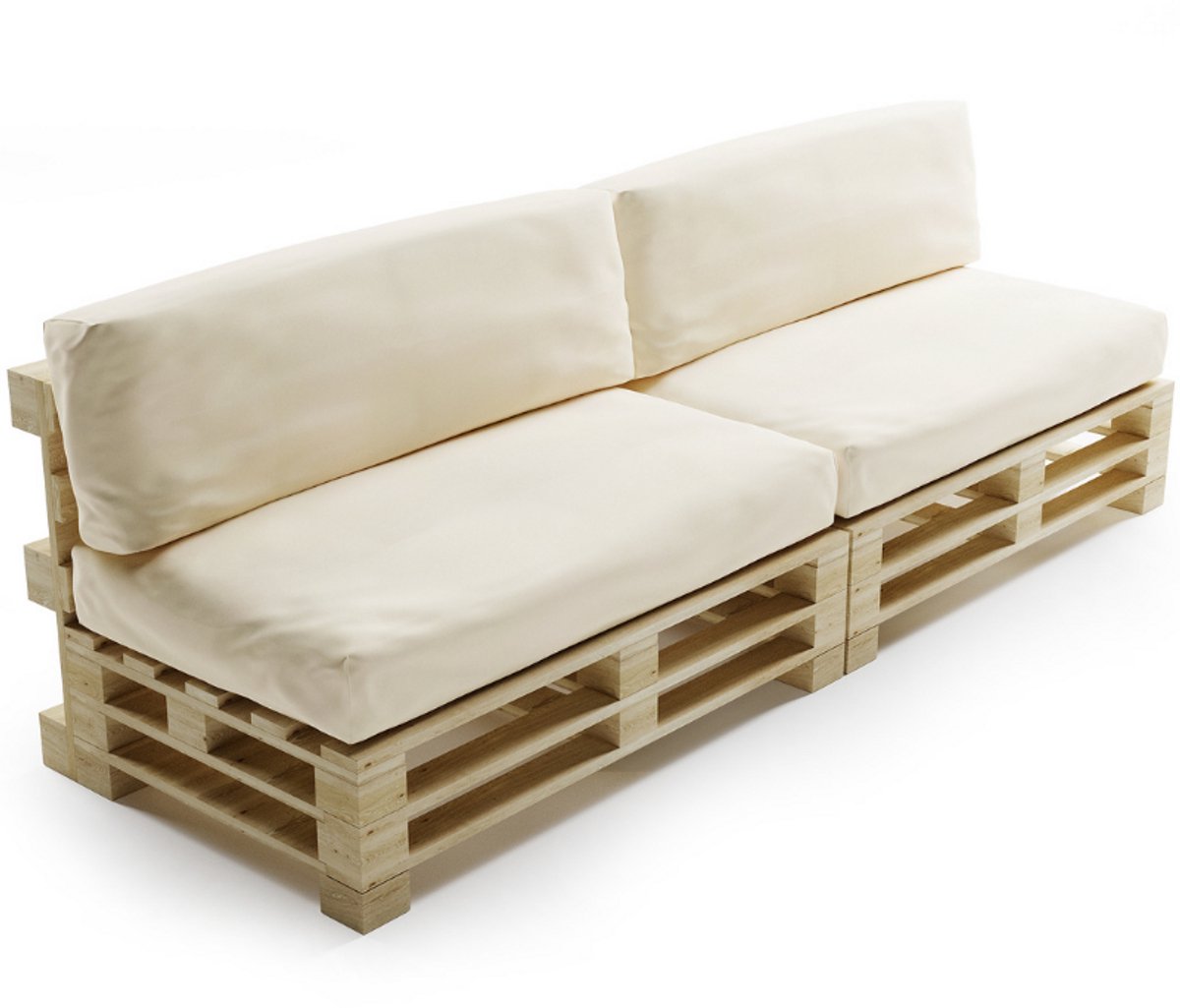 Bananair - Palletkussens 2x Set - Afneembare hoes - Waterbestendig - Tuinkussens voor Palletbank - 2x Zitkussen 120x80x15 cm & 2x Rugkussen 120x40x15 cm - Beige