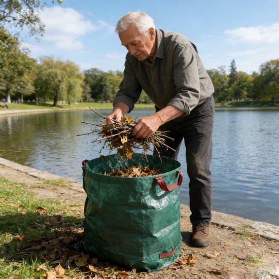 Tuinafvalzakken - Bladzakken - Tuinopbergzakken - 60 liter - 45 x 38 cm - Met handvat - Opvouwbaar - Corrosiebestendig - Geschikt voor tuinafval, compostering, kamperen, feesten - Milieuvriendelijk — afbeelding 2