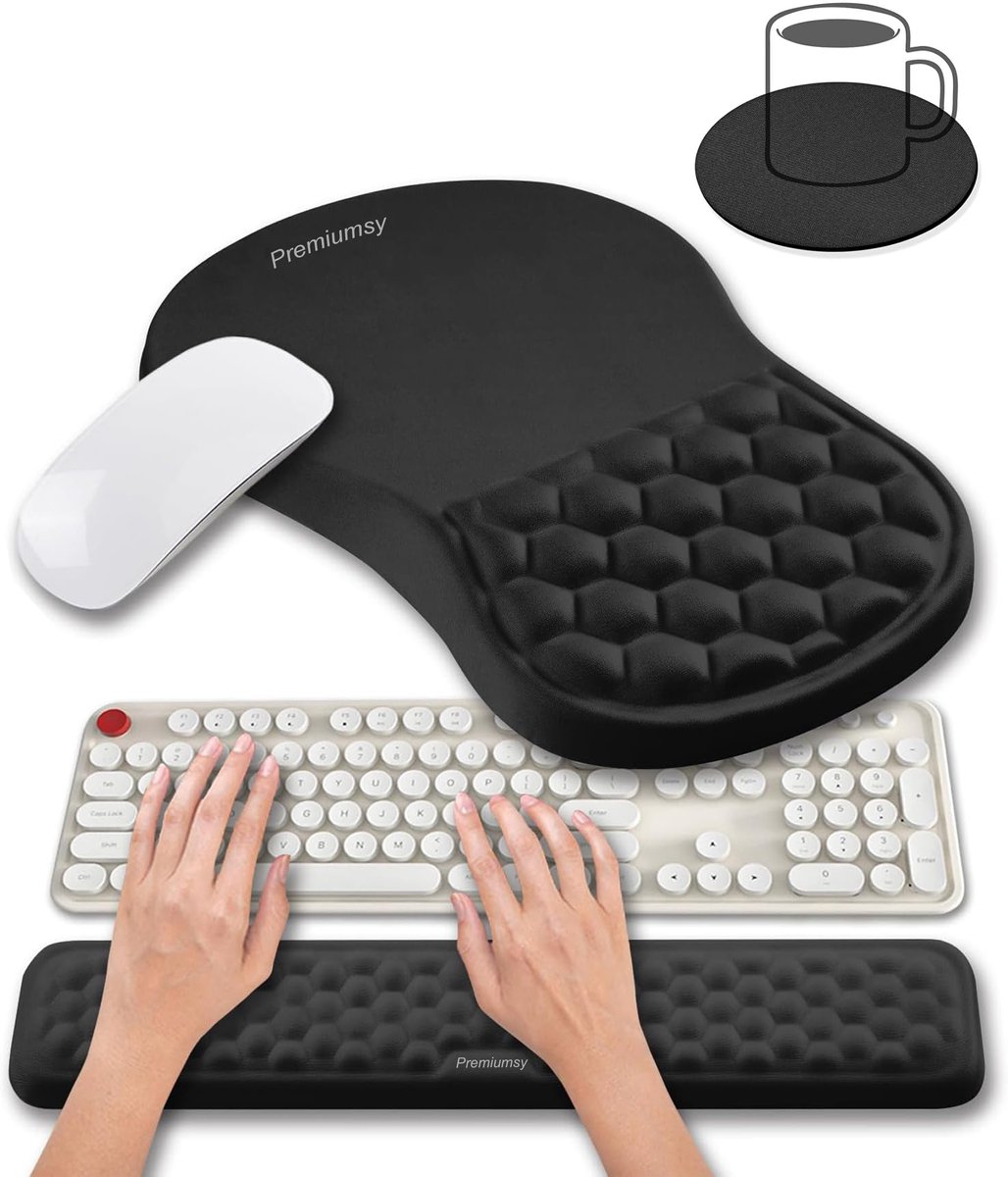 Premiumsy Ergonomische Polssteun en Muismat - Polssteun Toetsenbord en Muis Ergonomisch - Antislip - Thuiswerken - Zwart - Incl. Onderzetter