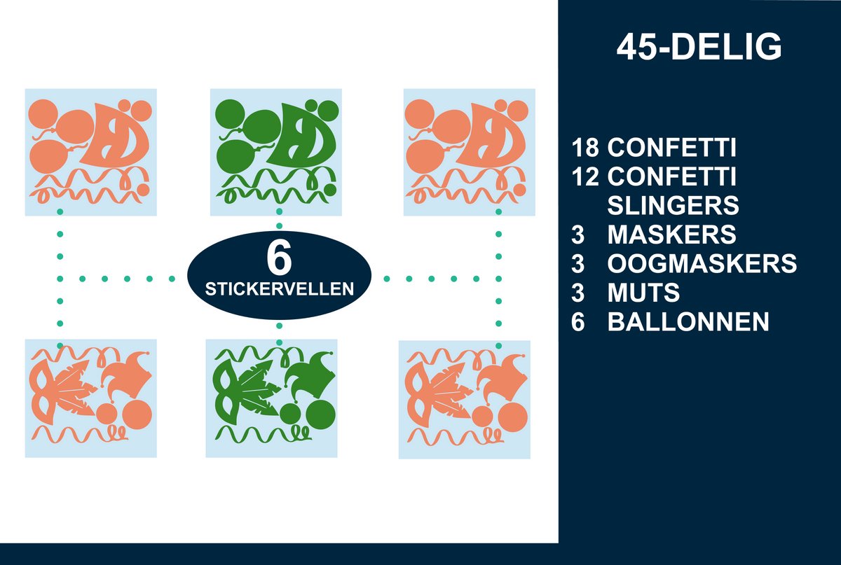 Carnaval Raamsticker | Carnavalsraamsticker 57 onderdelen