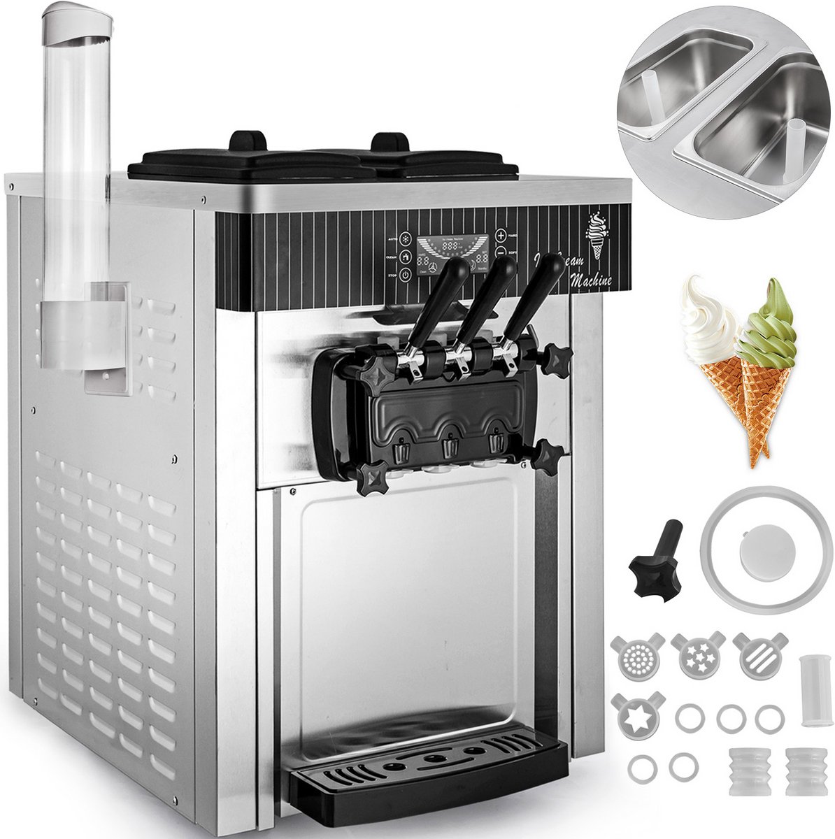 VEVOR Ijsmachine Wit Ijsmachine 2200 W, 2 x 6 L Tafelmachine Ijsmachine 220 V Ijsmachine met Eierkegel Eierrekje Roestvrijstalen Machine