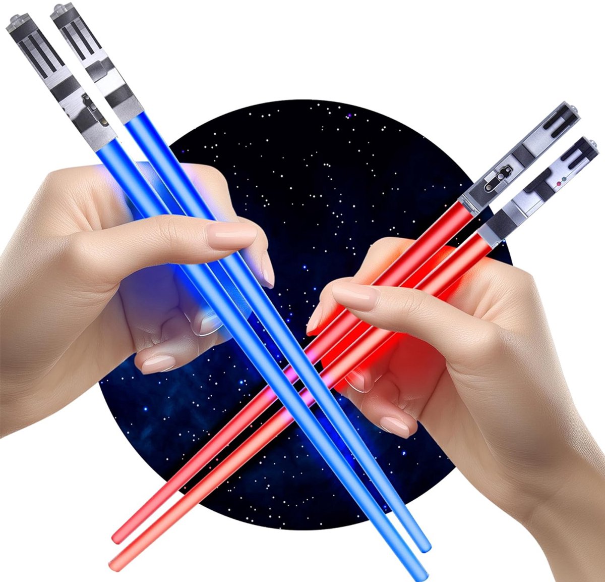OUYLAF Eetstokjes - Lichtgevende eetstokjes - Oplichtende Eetstokjes met LED Licht - blauw, rood - 2 paar - perfecte cadeau
