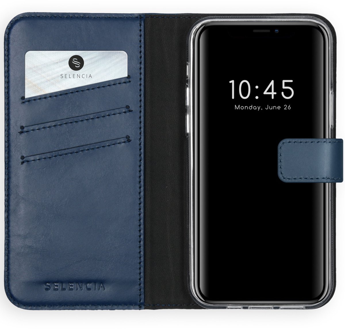 Selencia Hoesje - Geschikt voor Apple iPhone 12 Pro Max - Echt Lederen Bookcase - Blauw