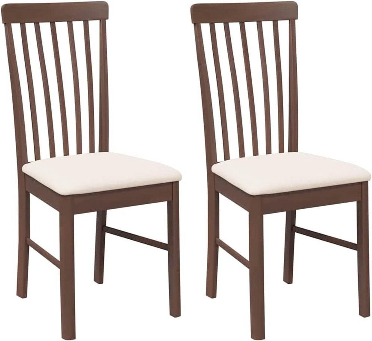 Eetkamerstoelen met Kussens 2 stuks Massief Hout Rubberhout Bruin - Comfortabele Keukensto