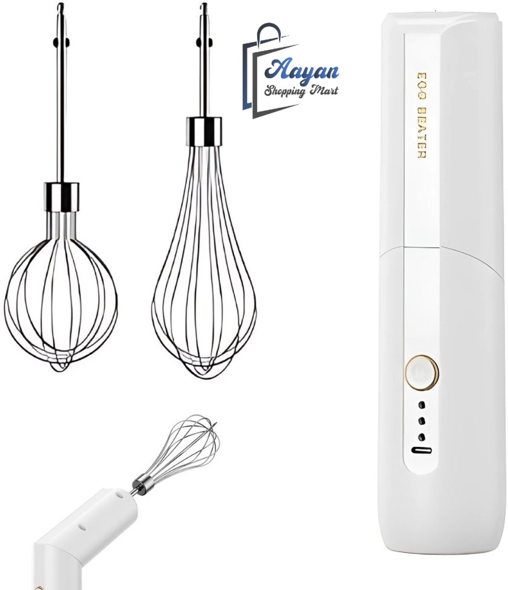 Elektrische Garde wit Draadloos USB Oplaadbaar Keukenmixer voor Eieren en Room – Elektrische mixer – elektrische eierklopper – elektrische blender – 78687