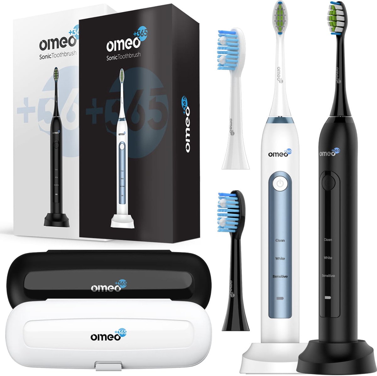OMEO +365 Classic - Sonische Tandenborstel Set - 2 stuks - 48000 bewegingen - 60 dagen batterij - 3 poetsmodi