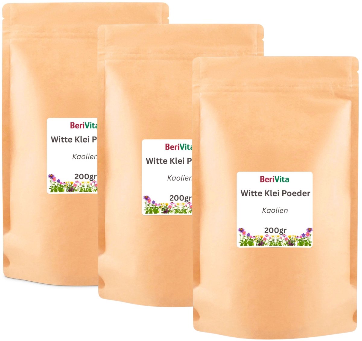 Witte Kleipoeder 3x200gr - Puur en Onbewerkt - Kaolien Klei Poeder - Voor Klei Masker of Lichaamspakking