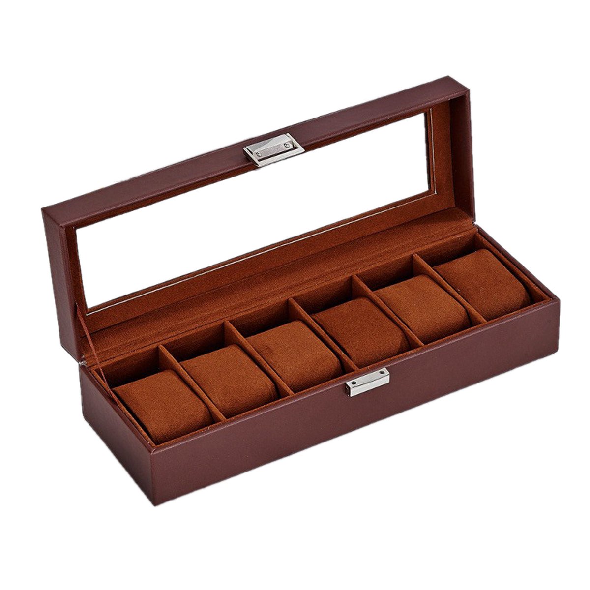 6 met vakken Horlogedoos - 32*11*8 cm - Opbergdoos voor thuis - Opbergdoos voor horloges en mechanische horloges - Horloge-organizer - Transparant deksel - Horlogepresentatiedoos - Schokbestendige horlogeopbergdoos - Horloges niet inbegrepen
