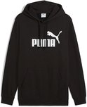 Zwarte PUMA hoodie met wit PUMA logo op de borst, gedetailleerde weergave.