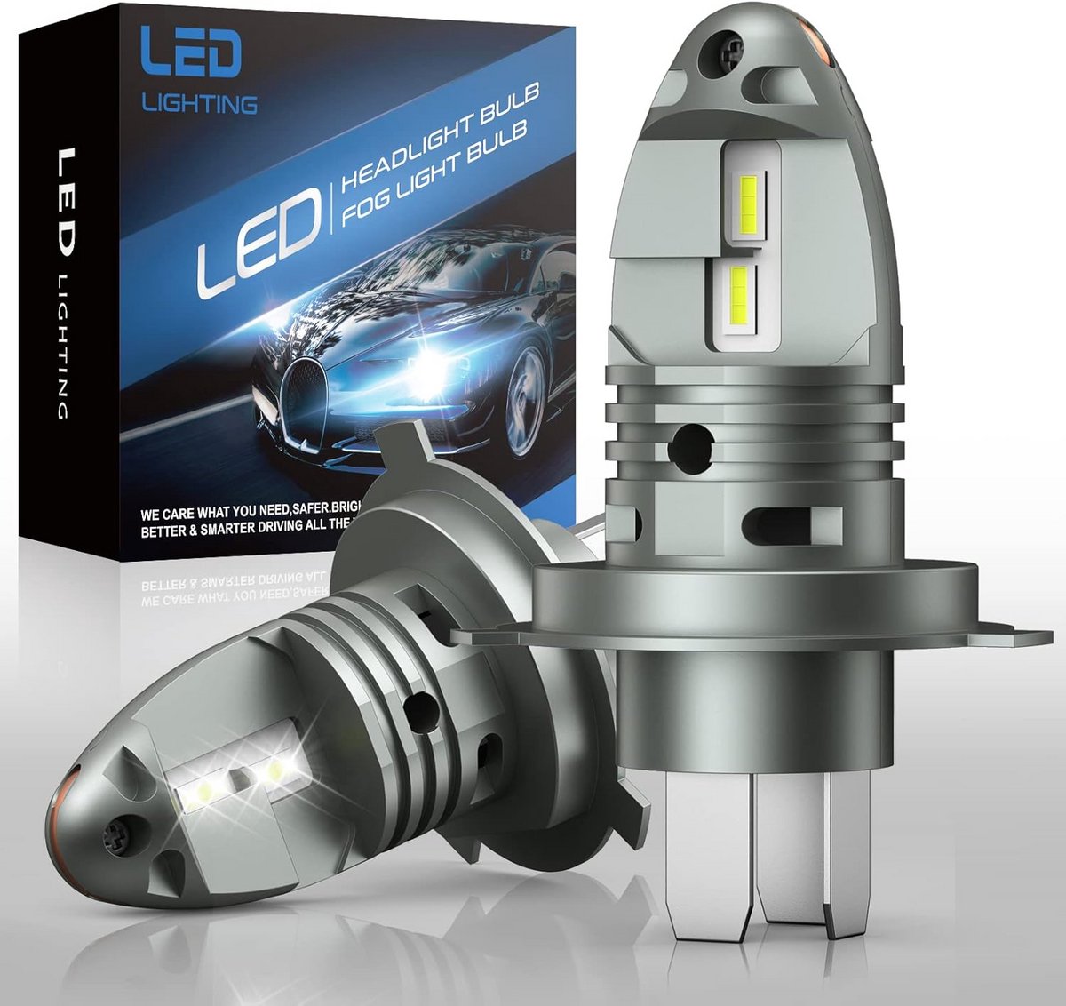 LED H4 Koplamp 80W 18000LM 6500K voor Auto en Motor - Reserve Halogeenlampen - Hi/Lo Beam