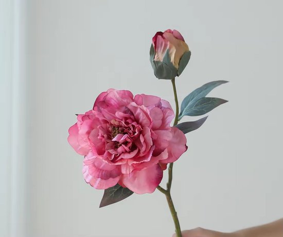 Pioenroos groot - roze - zijden bloemen - 3 stelen - onderhoudsvrij - 49 cm - kunstbloemen