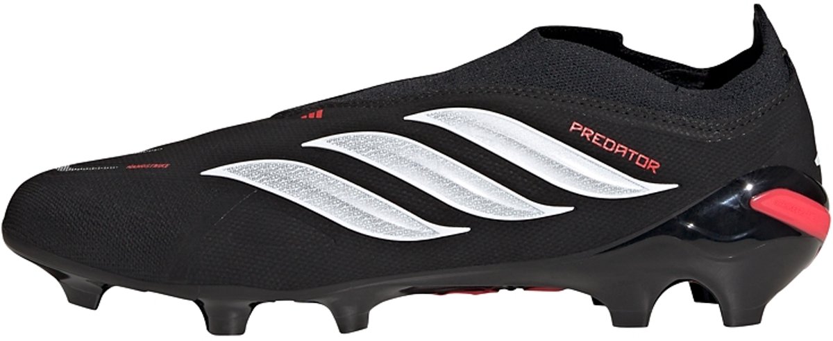 Zwarte adidas Predator League Laceless voetbalschoenen met witte strepen en een lichtgewicht Strikeframe-plaat.