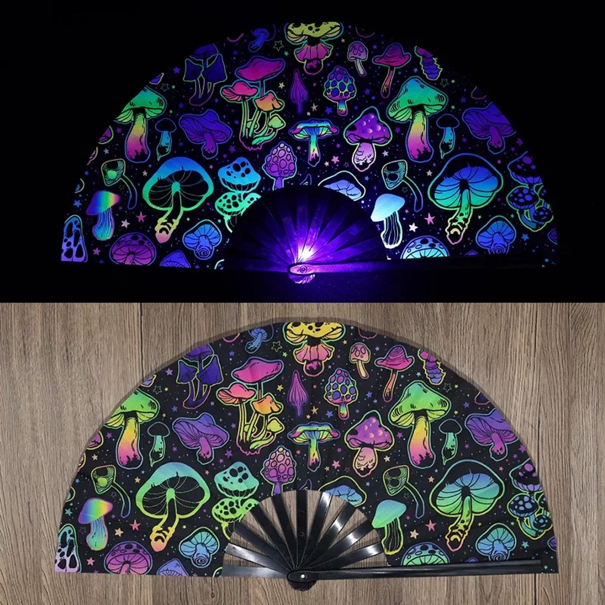 Fluorescerende Handwaaier – Rave Waaier voor Mannen en Vrouwen – Opvouwbaar – Met Fluorescerende Kleureffecten – Voor Feestdagen en Party’s