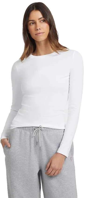 Guess Jeans Slim Logo Emb T-shirt Met Lange Mouwen Wit XL Vrouw