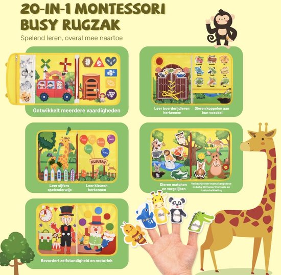 Bidiboo montessori 20-in-1 Busy activiteiten Rugzak XXL Speelboek Nederlandstalig - Educatief Speelgoed Peuter en kleuter speelgoed 3 jaar – van Merkloos — afbeelding 2
