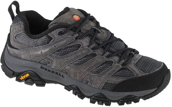 Grijze Merrell wandelschoen met veters, mesh en suède.