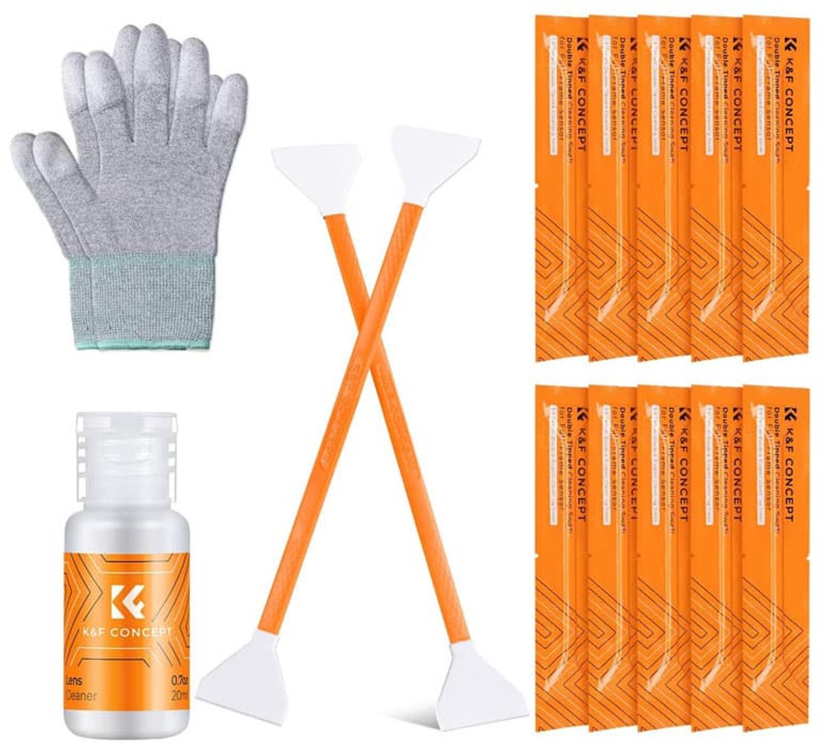 K&F Reinigungsstäbchen-Set 24 mm (10 Reinigungsstäbchen, 20 ml Reinigungslösung) Handschuhe