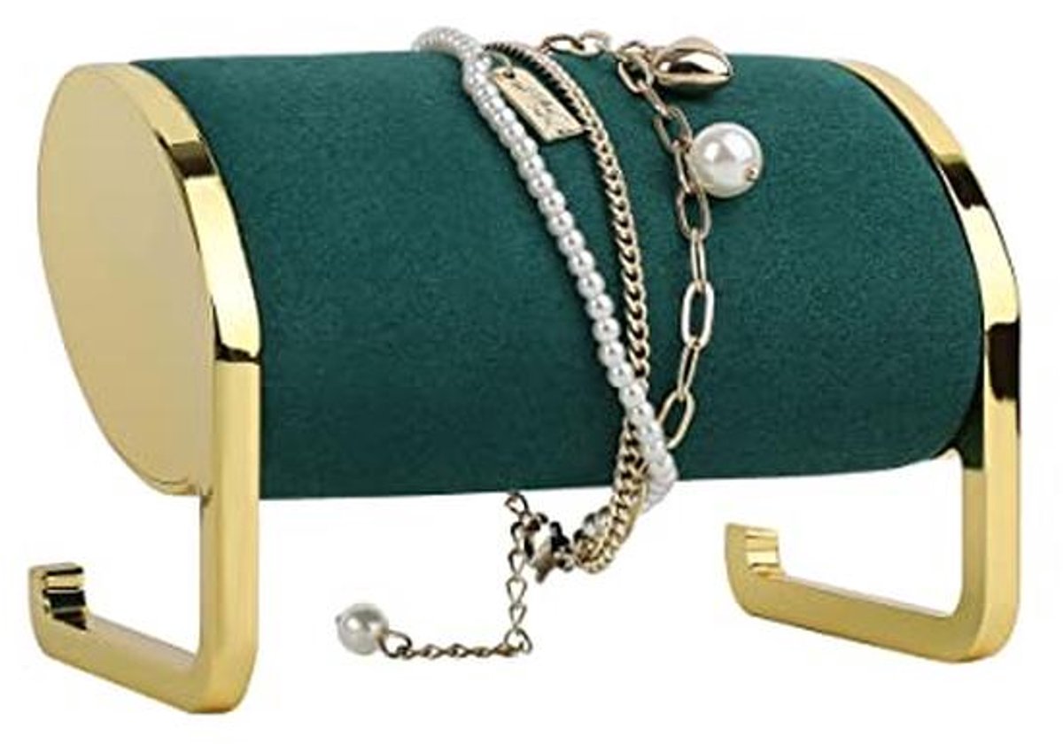 Gouden Metalen Armband Display Houder met Groene Fluwelen Hoes - Sieraden Organisator voor Retail en Fotografie