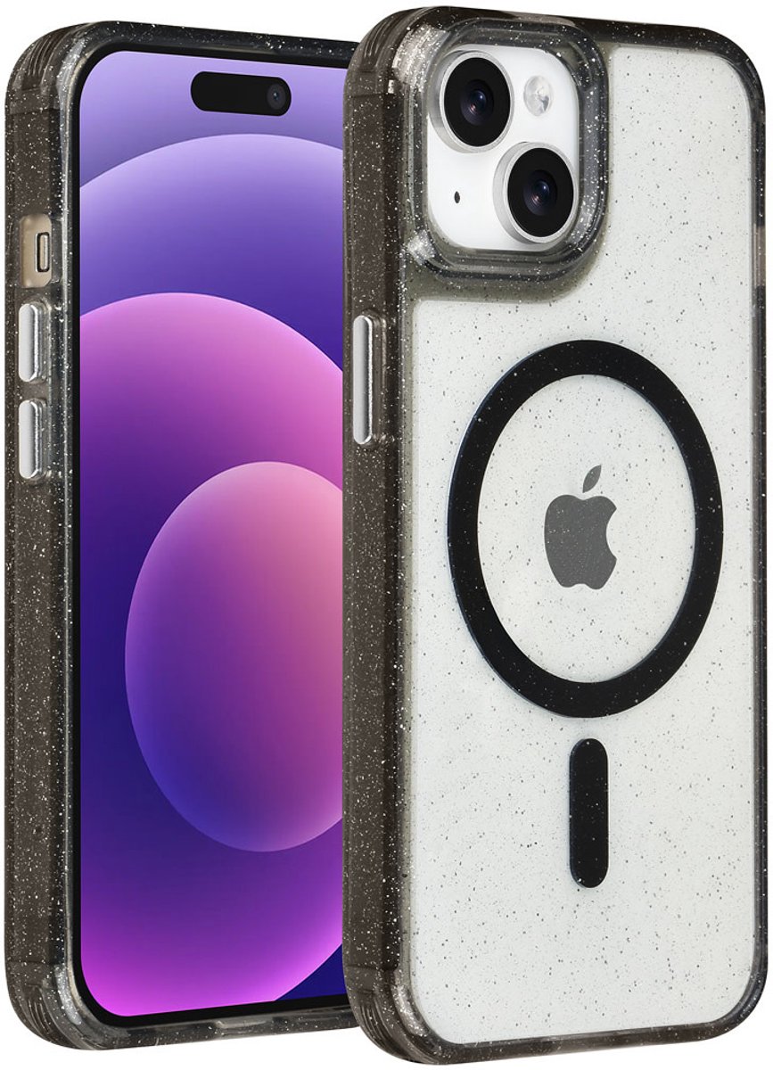 TUNIQ telefoonhoesje voor Apple iPhone 15 - MagSafe met glitter en koord - Zwart